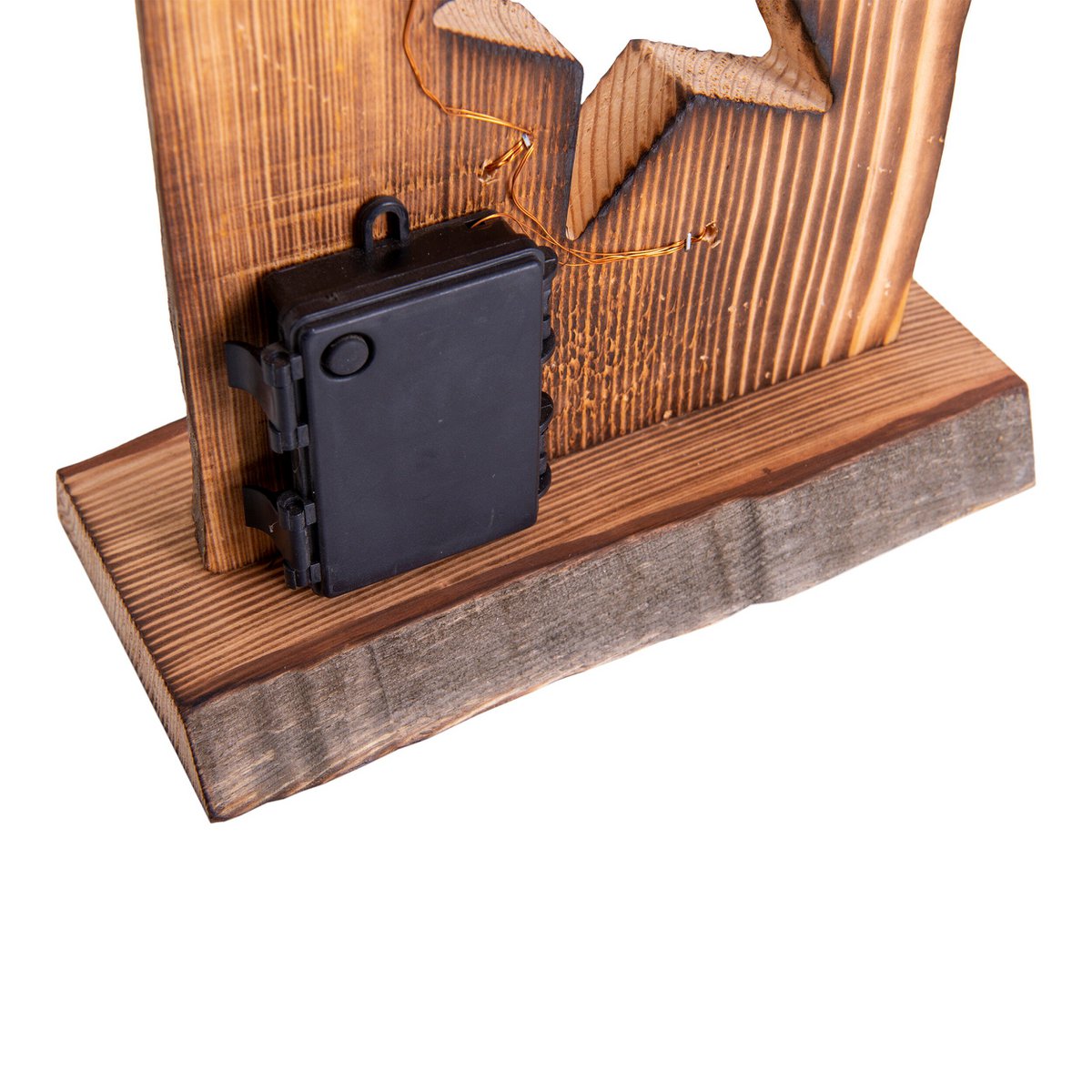 LED-Holz-Dekoleuchte Mond/Sterne 60 cm hoch Weihnacht-Deko aus Holz mit fest verbauten LEDs