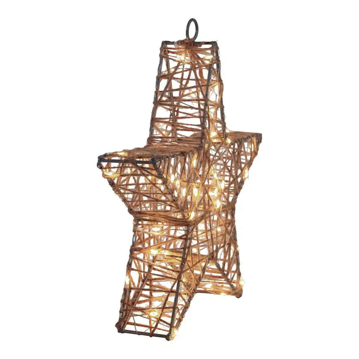 2er-Set LED-Weihnachtsdeko "Metallstern" Ø 25 cm - Weihnachtsdeko aus Metall und Textil in natur, mit fest verbauten LEDs