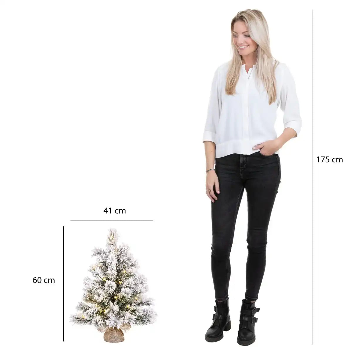 Künstlicher Weihnachtsbaum aus Jute mit LED-Beleuchtung – H60 x Ø50 cm – Frosted Green