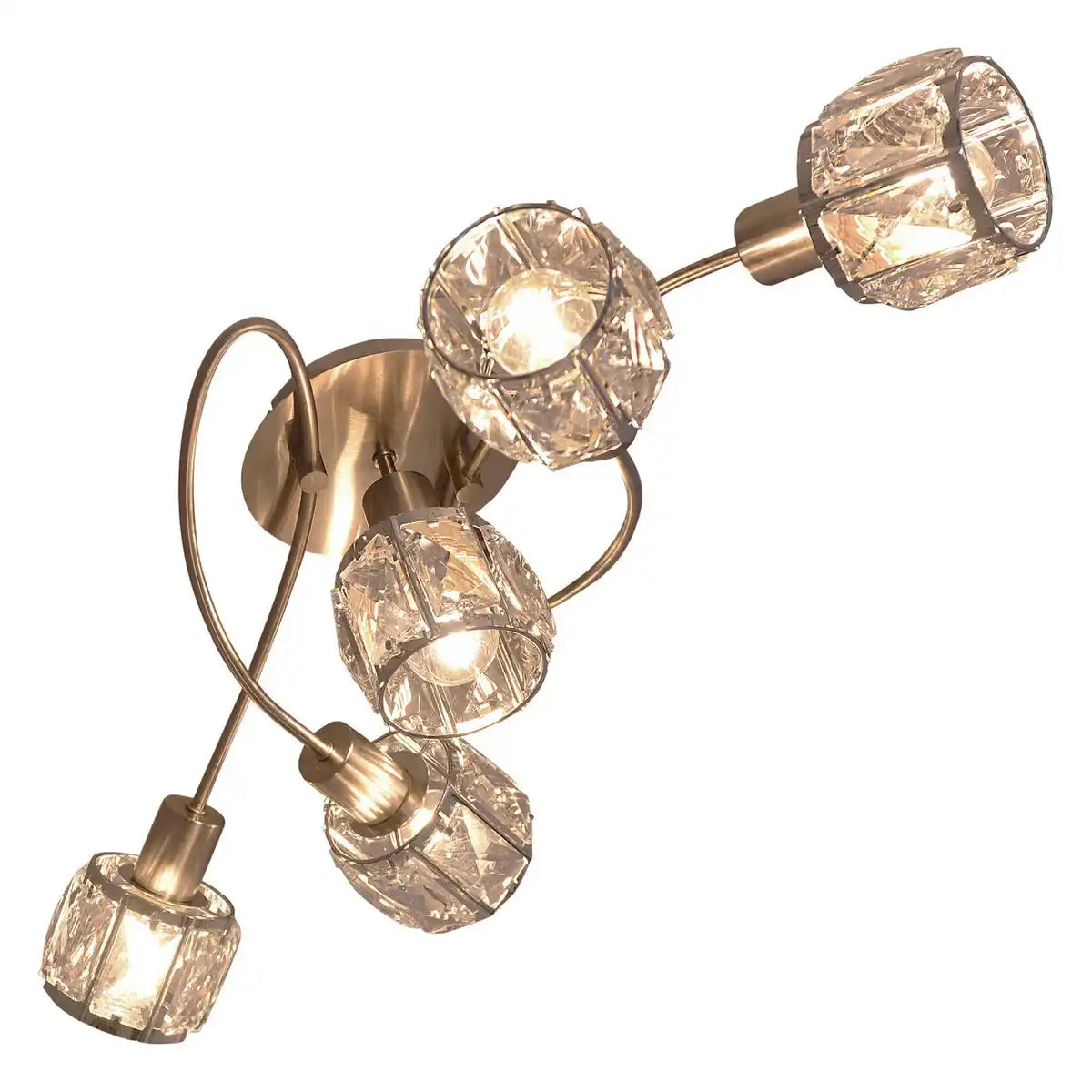 5er-LED-Deckenleuchte "JOSEFA", Deckenlampe aus Metall und Glas in Edelstahloptik, mit E14-Fassung Filament Leuchtmittel inklusive, für Wohnzimmer, Esszimmer, Flur oder Diele 61 x 36 x 21 cm