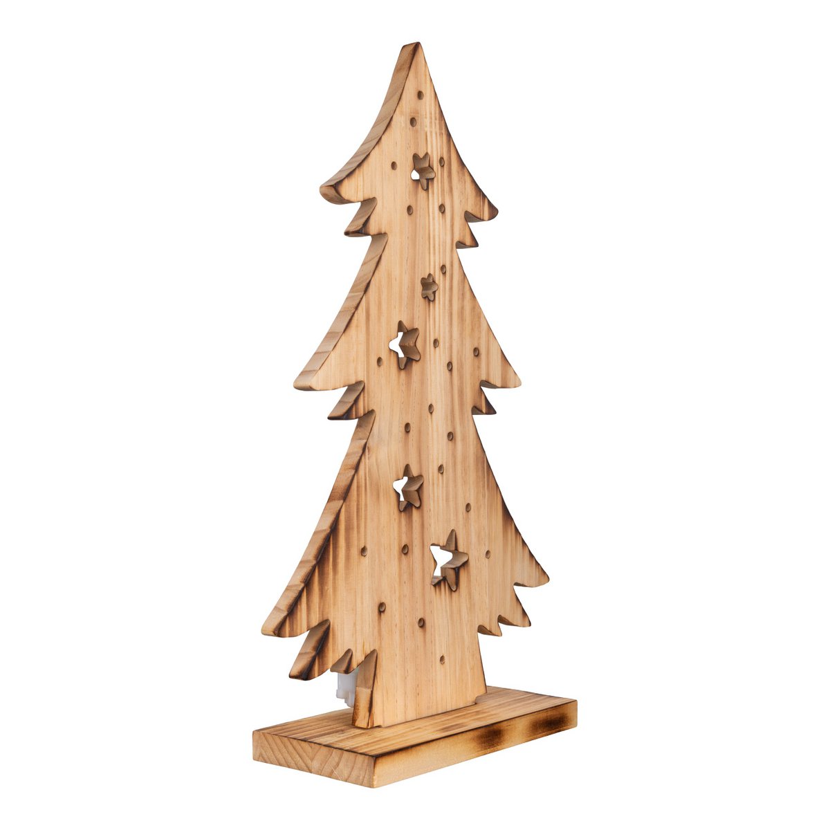 LED-Holz-Dekoleuchte "TANNENBAUM" klein, aus naturbelassenem Holz mit festverbauten LEDs, Weihnachtsdekoration für Außen