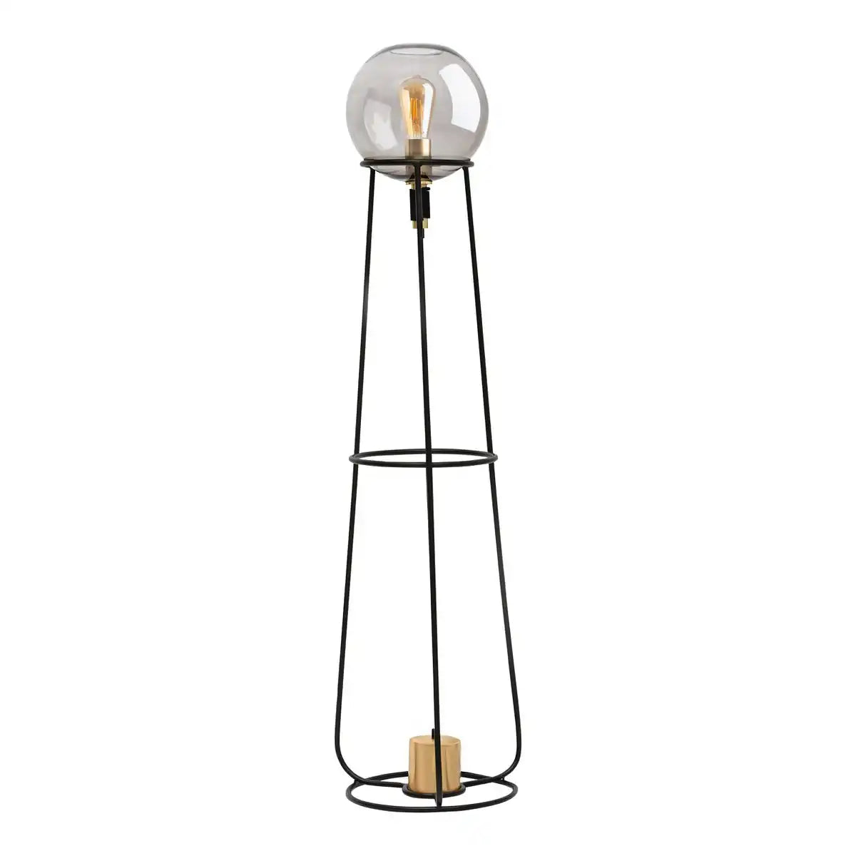 Stehleuchte "STELO" , moderne Stehlampe aus schwarzem Metall und Rauchglas, E27-Fassung, 128,5 cm hoch, für Esszimmer, Wohnzimmer, Diele oder Büro,