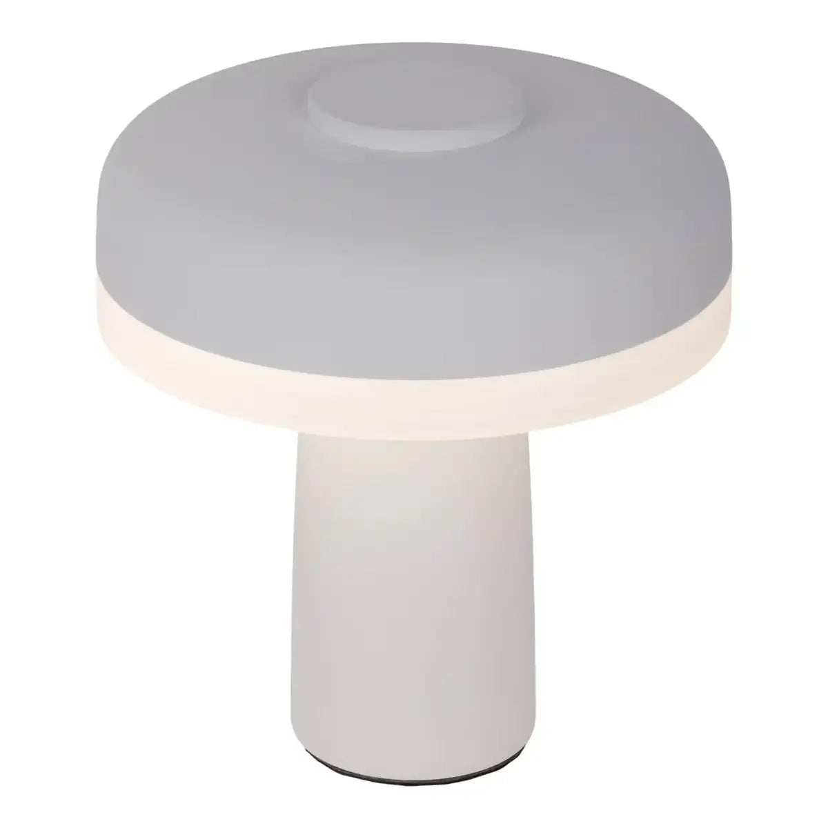 Akku-Tischleuchte "PILU", 16,5 cm hoch, oben Ø von 15 cm, Metall in Weiß, weißer Kunststoff, integrierten LEDs,280 Lumen, dimmbar per Berührungssensor, warmweiß