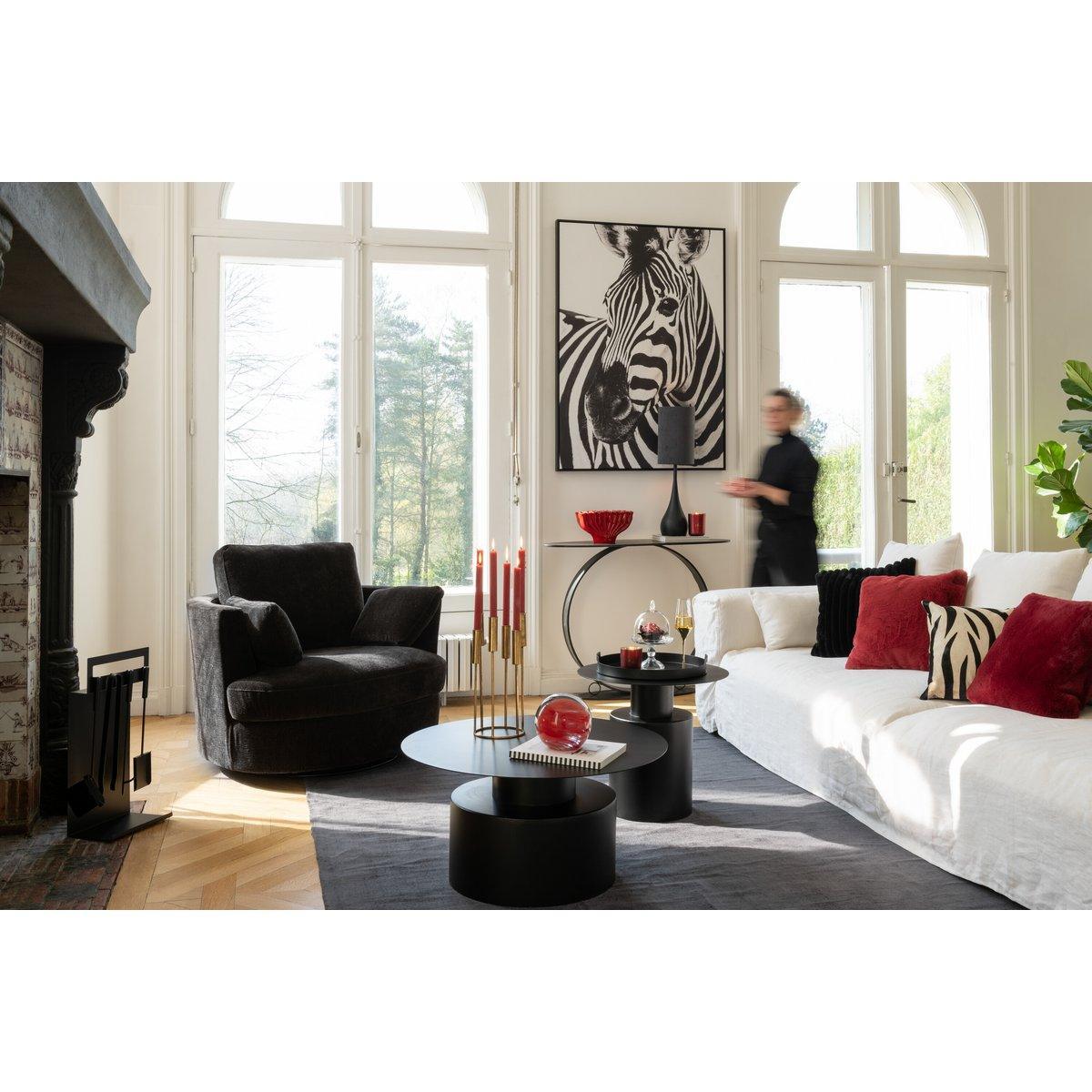 J-Line Kissen Zebra Square - Leder - Schwarz/Weiß