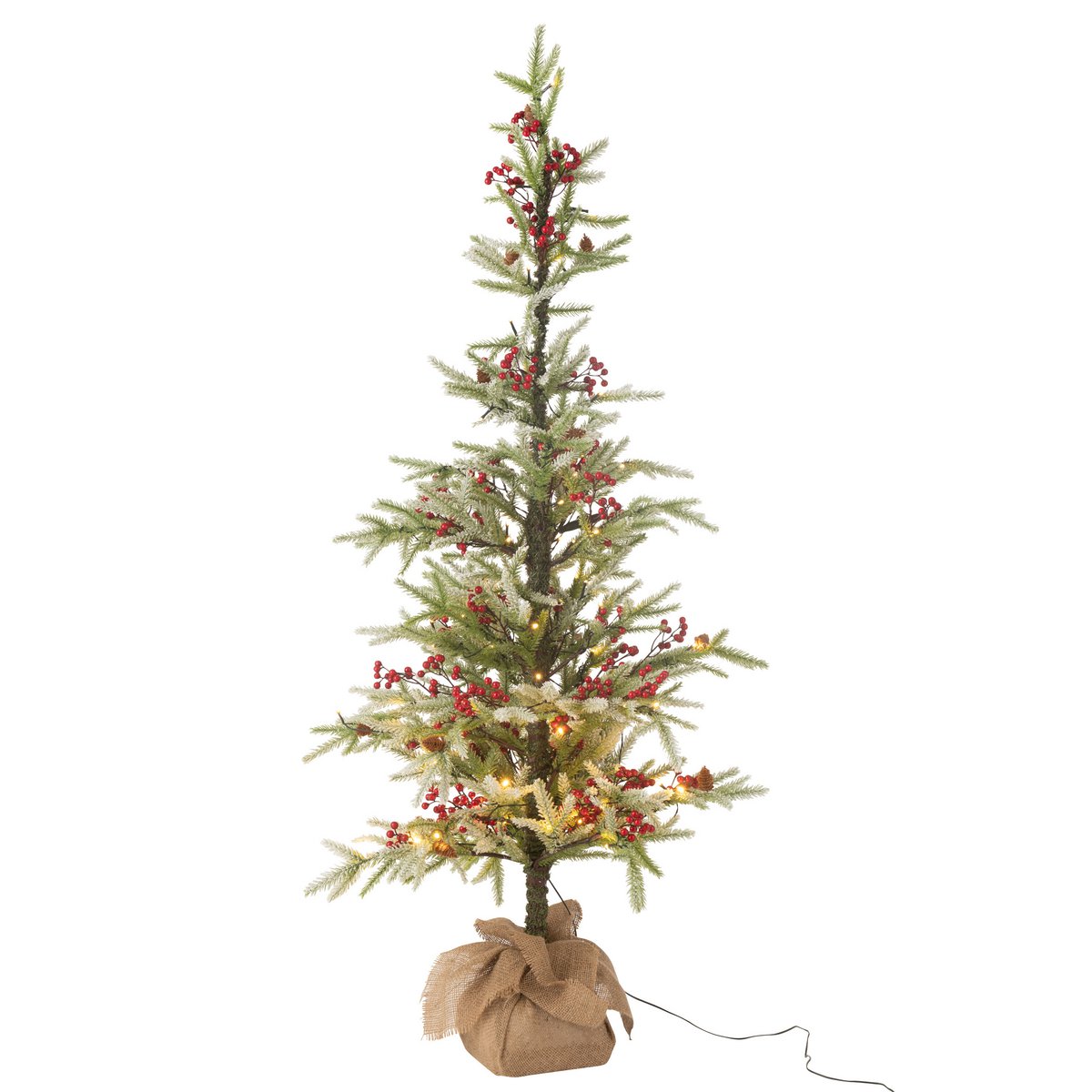 J-Line Weihnachtsbaum+Jutebeutel+LED Kunststoff Schneegrün/Rot Groß