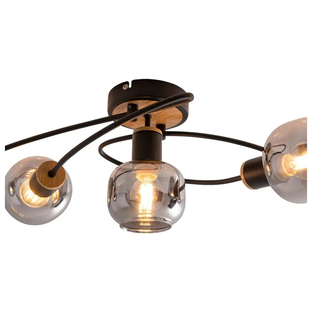 5er Deckenleuchte "FUMOSO", Deckenlampe aus Metall und Glas in Schwarz, mit E14-Fassung, für Esszimmer, Wohnzimmer, Diele oder Büro, Deckenlampe 65,6 x 25,5 cm