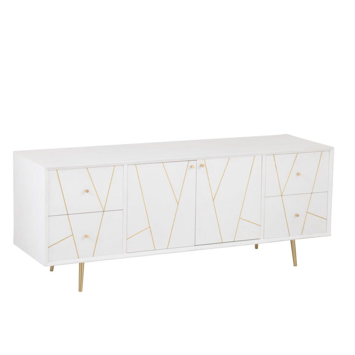 J-Line Sideboard Lines 4 Schubladen 2 Türen – Holz/Metall – Weiß/Gold