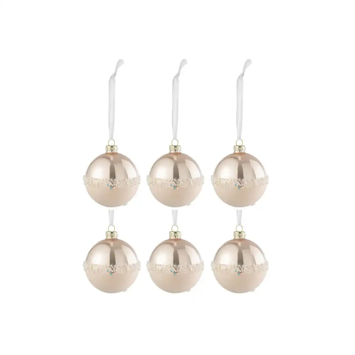 J-Line Box mit 6 Weihnachtskugeln Line Pailletten Glas Matt/Glänzend Hellrosa Klein