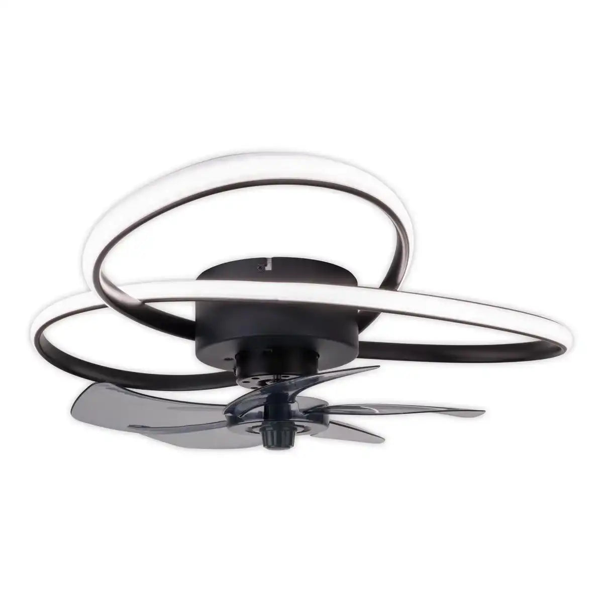 moderne LED Deckenleuchte "RICCIO" inklusive Ventilator, Nachtlichtfunktion, Dimmung und Lichttemperatureinstellung ist mit fest verbauten LEDs bestückt und hat einen ungefähren Øvon 58 cm.