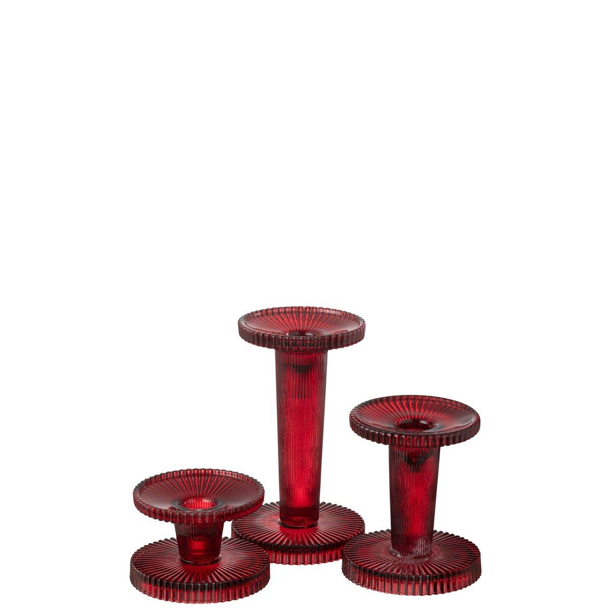 J-Line Kerzenhalter Nelly - Glas - Rot - 3 Stück