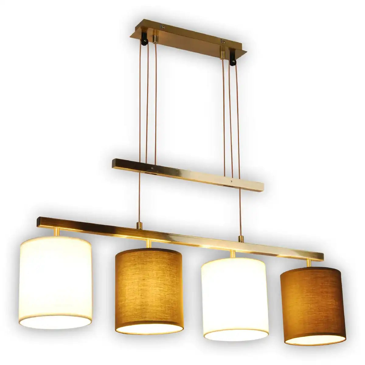 4er Pendelleuchte "TILDE", klassische Pendellampe aus Metall und Textil in Braun und Beige, mit E27-Fassungen, Pendelleuchte höhenverstellbar und 86 cm lang, ideal als Esszimmerleuchte