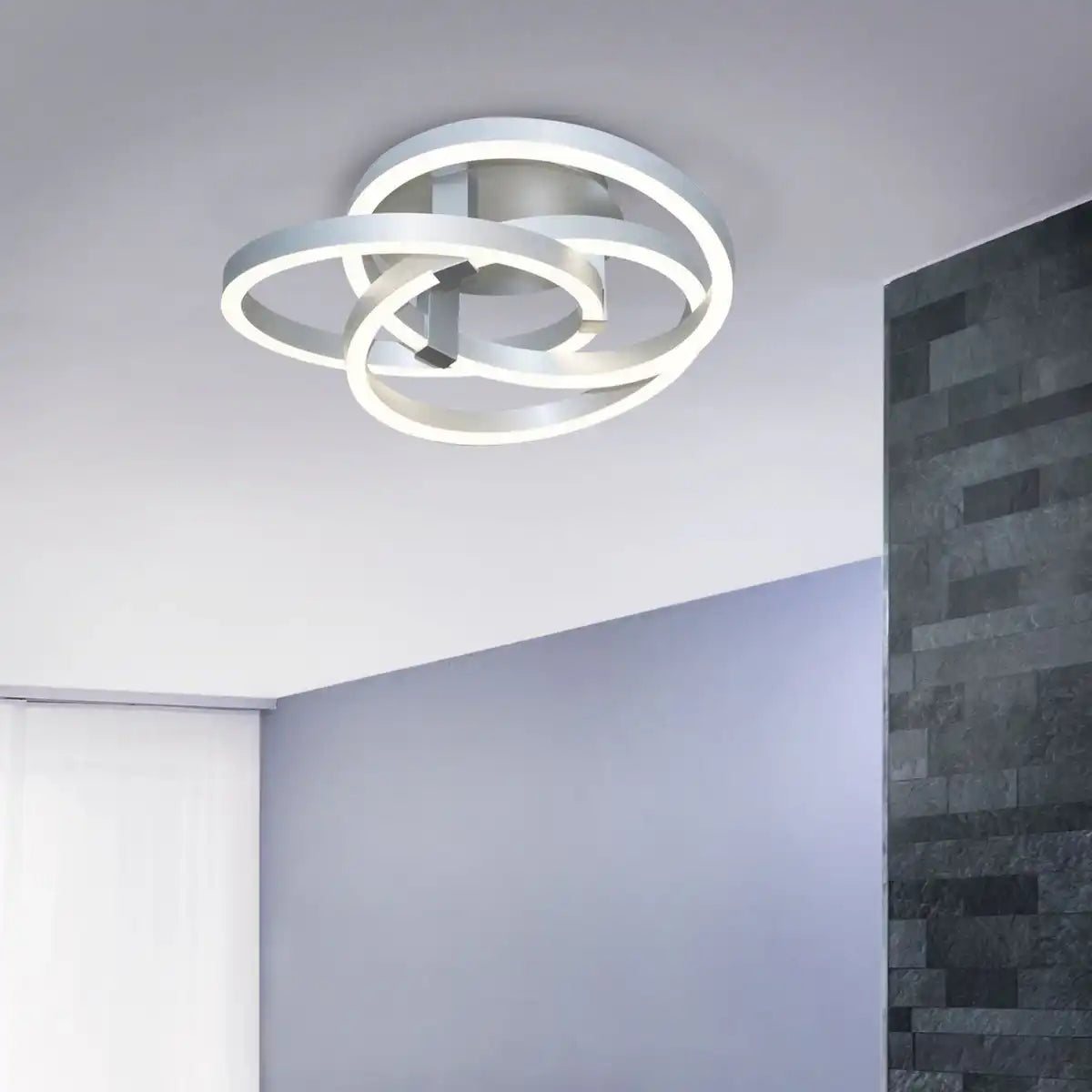 Smart Home LED Deckenleuchte "DIVORA" Ø 58cm, Deckenlampe aus Metall, Aluminium gebürstet und weißem Kunststoff, mit vielen Funktionen, fest verbauten LEDs, Beleuchtung für Wohnzimmer, Esszimmer Büro oder Diele