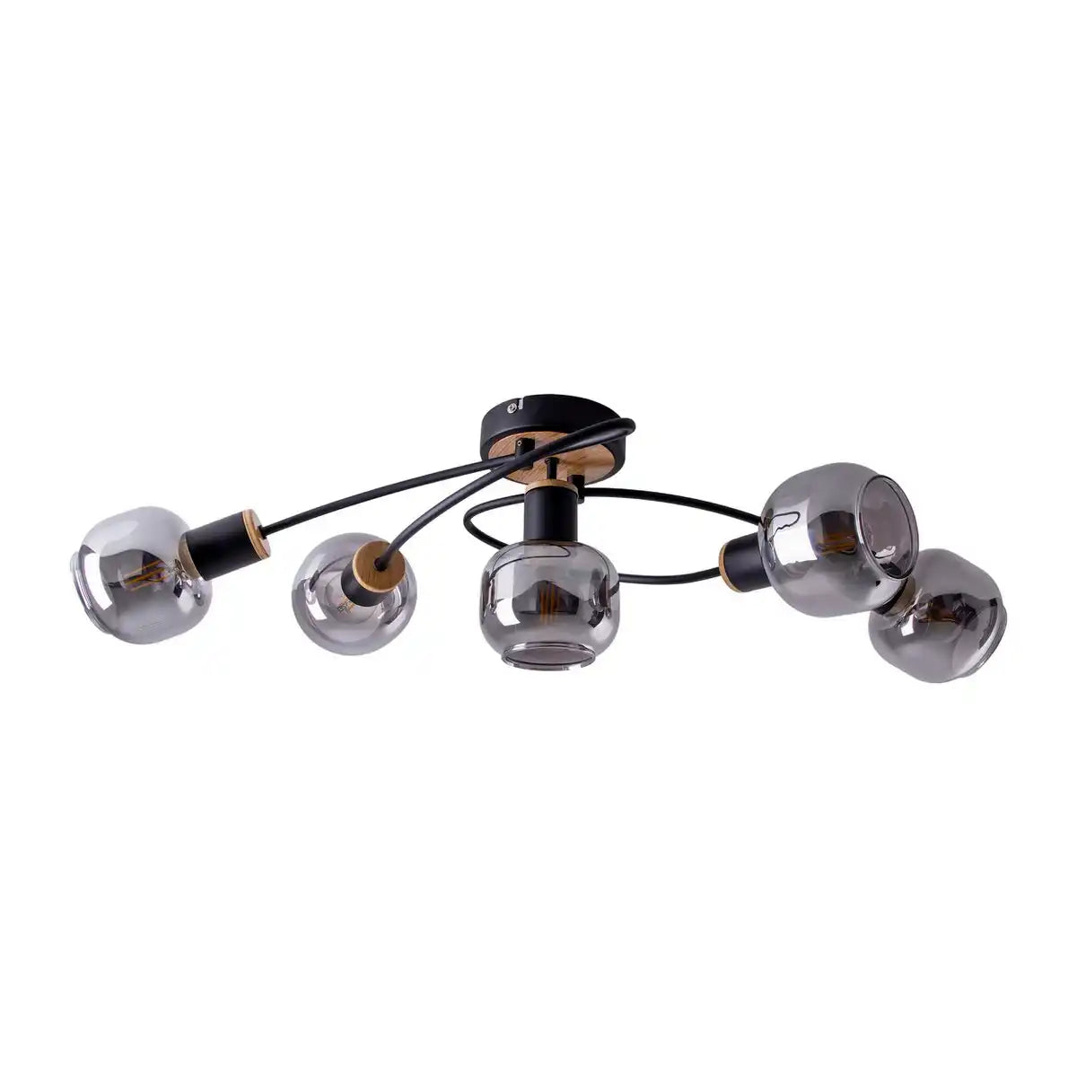 5er Deckenleuchte "FUMOSO", Deckenlampe aus Metall und Glas in Schwarz, mit E14-Fassung, für Esszimmer, Wohnzimmer, Diele oder Büro, Deckenlampe 65,6 x 25,5 cm