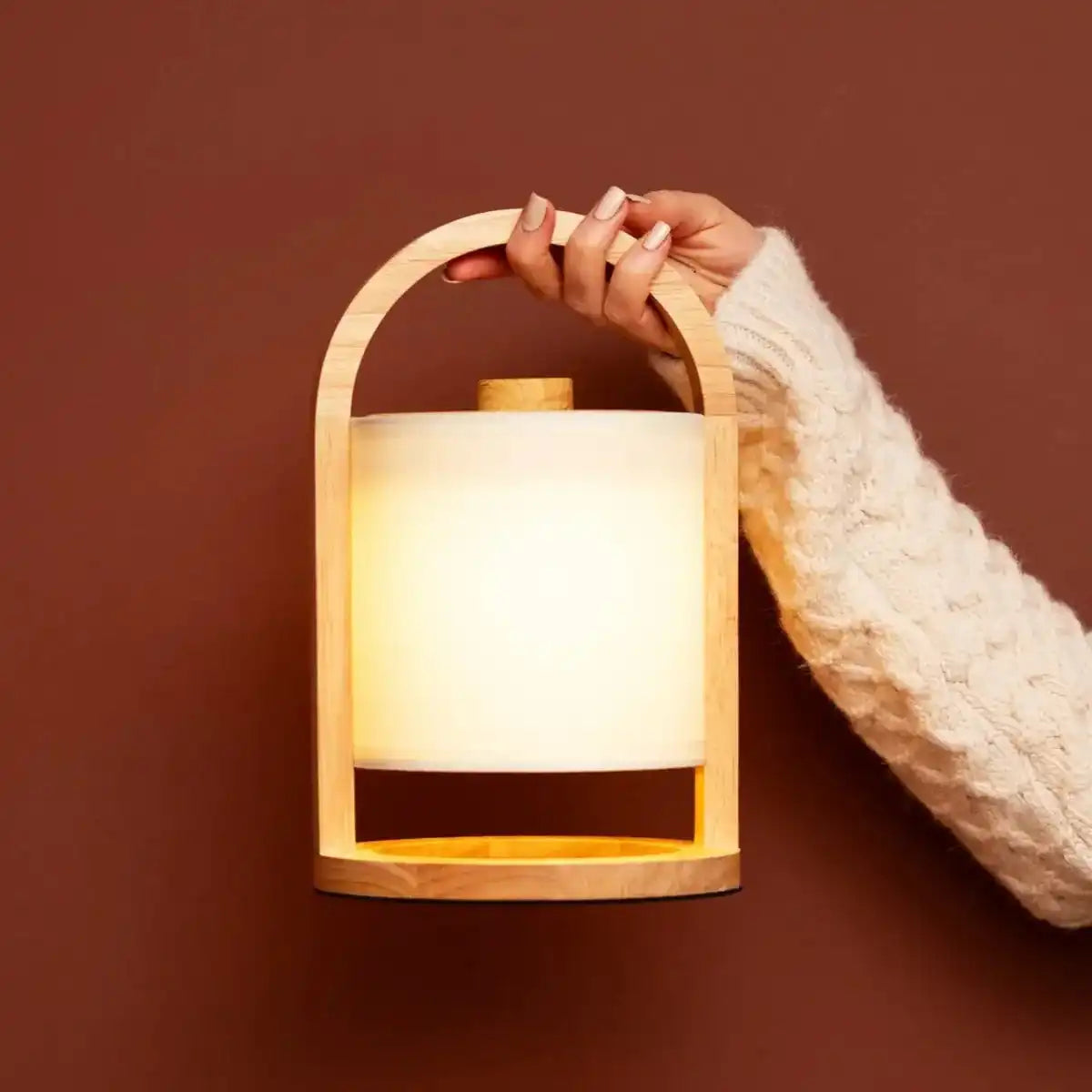 River Hellbraune wiederaufladbare Holzlampe – dimmbares und kabelloses Licht