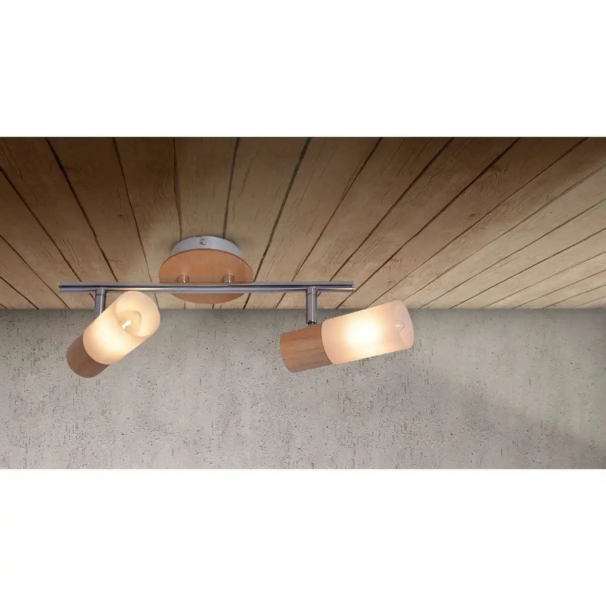 2er Wand- Deckenspot "TODTNAU", Metall, Holz und Kunststoff, E14, 39 cm lang