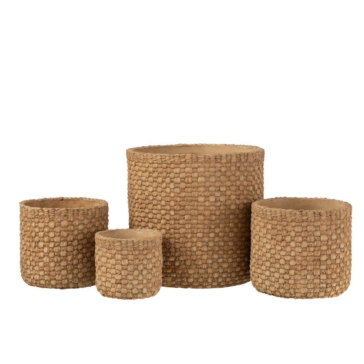 J-Line Blumentopf Woven – Zement – Beige – Ø 27 cm