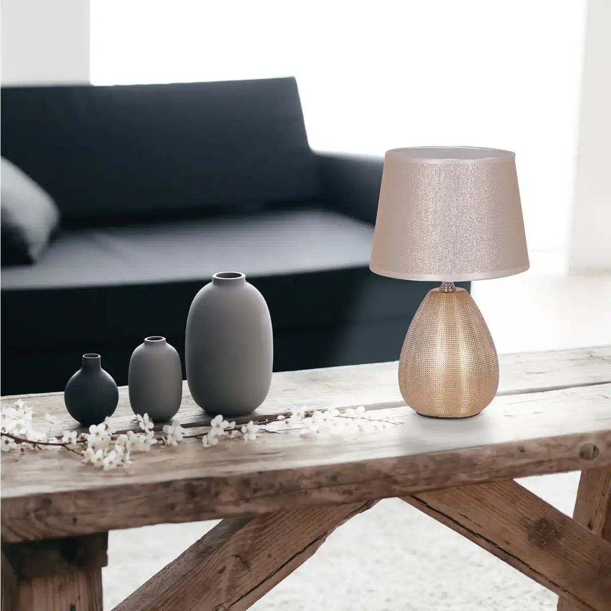 Keramik Tischleuchte "Simply Ceramics", Tischlampe aus Keramik, Gold, mit E14-Fassung, für Esszimmer, Wohnzimmer, Diele oder Büro, 31 cm hoch