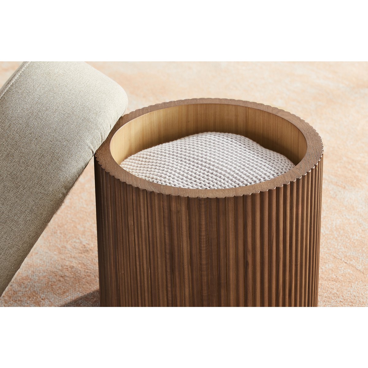 Sitzpouf mit Stauraum Ø 50 cm Walnuss/Braun