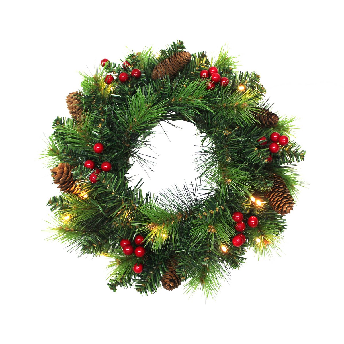 LED-Weihnachtskranz "NOEL" Außen-Deko aus Metall und Kunststoff in Grün und Gold, mit fest verbauten LEDs