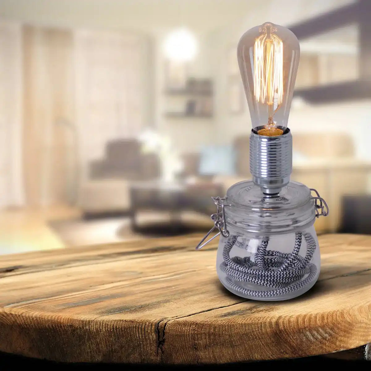 Glas-Tischleuchte max. 11 cm hoch aus Metall und Glas, E27-Fassung, Tischlampe für Esszimmer, Küche, Kinderzimmer, Diele