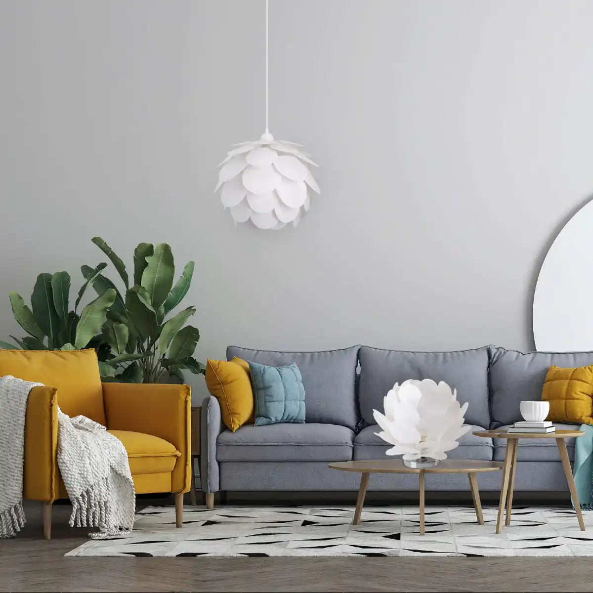 Tischleuchte "FORA" aus Metall und weißem Kunststoff, E27-Fassung, Beleuchtung für Wohnzimmer, Esszimmer und Nachttisch, Ø41 cm
