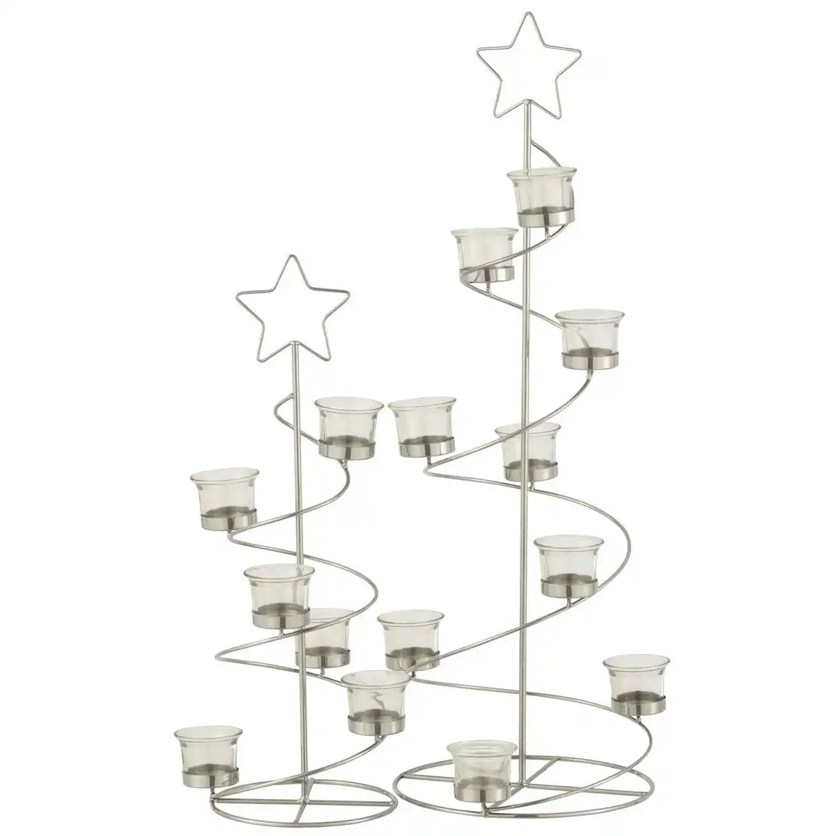 J-Line Teelichthalter Baum Spirale Metall/Glas Silber Groß