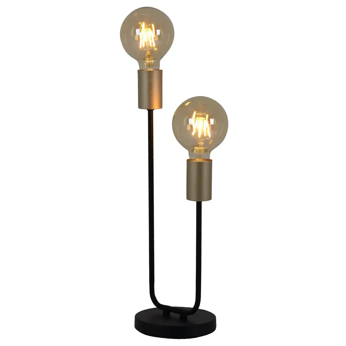 Tischleuchte 2-flammig. "MODO" aus Metall in Schwarz,, Fassungen in Gold, E27-Fassung, Tischlampe für Wohnzimmer, Esszimmer, Küche, Diele, Flur oder Büro, 45 x 14 cm