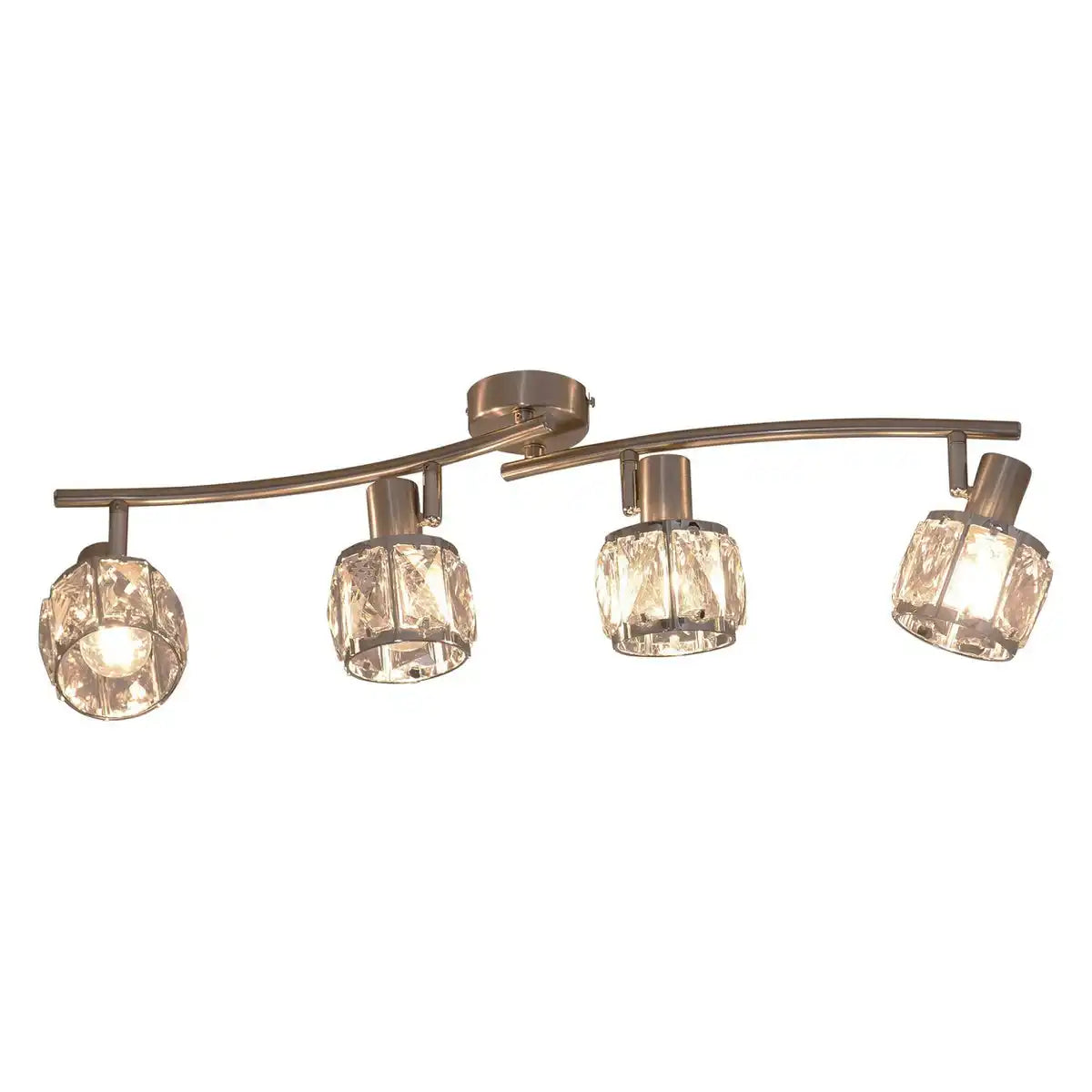 4er-LED Spot "JOSEFA" mit E14-Fassung Filament, Deckenlampe aus Metall und Glas in Edelstahloptik, mit E14-Fassung Filament Leuchtmittel inklusive, Leuchte für Wohnzimmer, Esszimmer, Flur oder Diele 70 x 8 cm