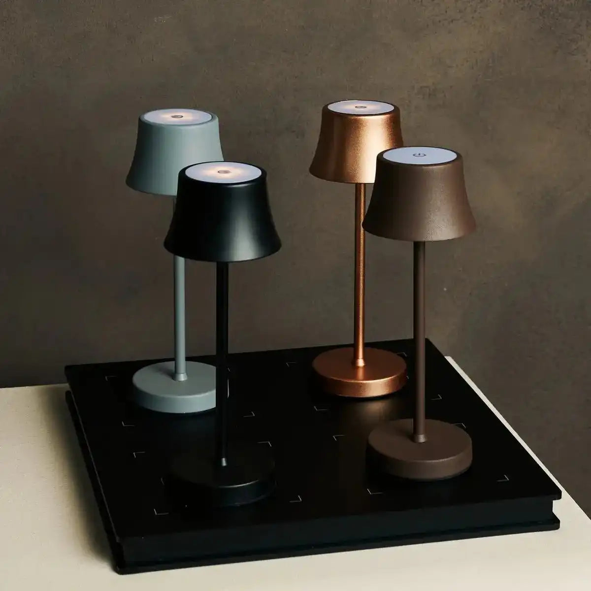 Combi Set Professional-4 x de pijp Mini Maus grau wiederaufladbare Tischlampen & 1 x Amstel Wireless Ladestation mit Qi-Technologie