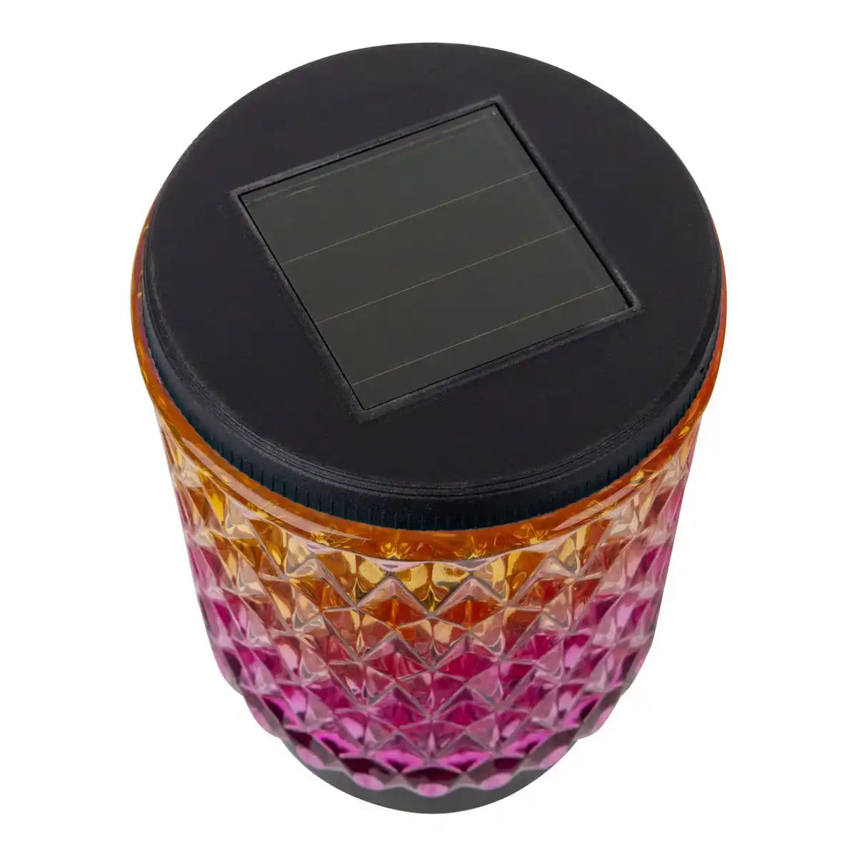 Solar-Dekoerdspieße "MILA"2er Set, Ø 8,3 cm, 25 cm hoch, schwarzes Metall, schweres, strukturiertes Glas in Rot/Gelb und in Blau/Grün, integrierte LED, warmweiß