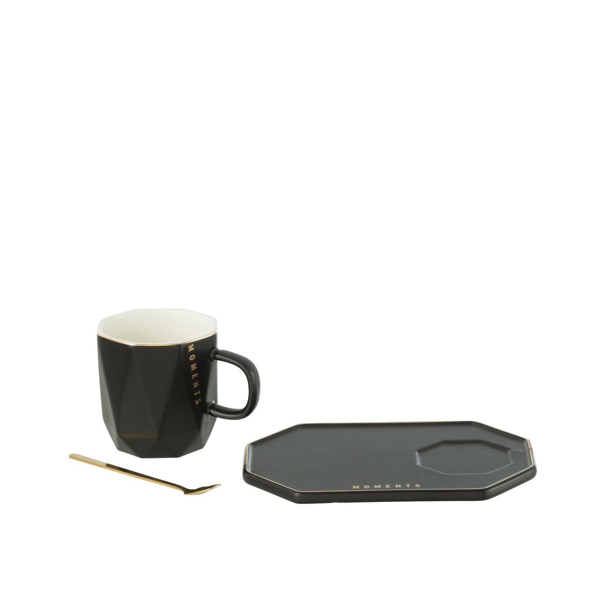 J-Line Tasse + Teller + Löffel Moments Keramik Schwarz