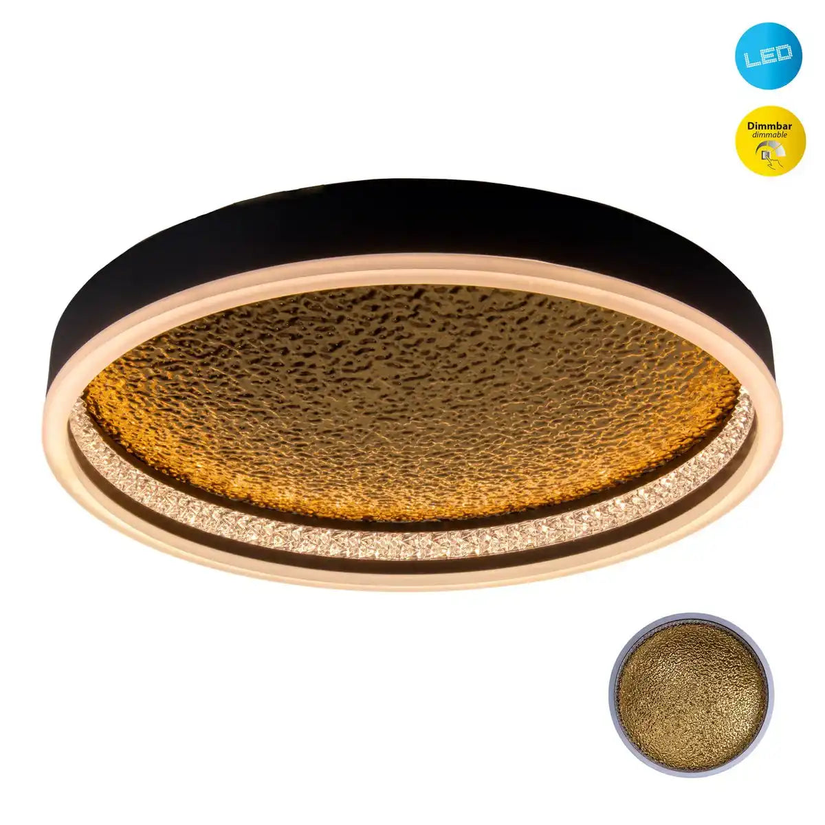 LED Deckenleuchte ARANY, Deckenleuchte aus Metall und Kunststoff in Schwarz, mit fest verbauten LEDs, dimmbar, 40 cm Durchmesser