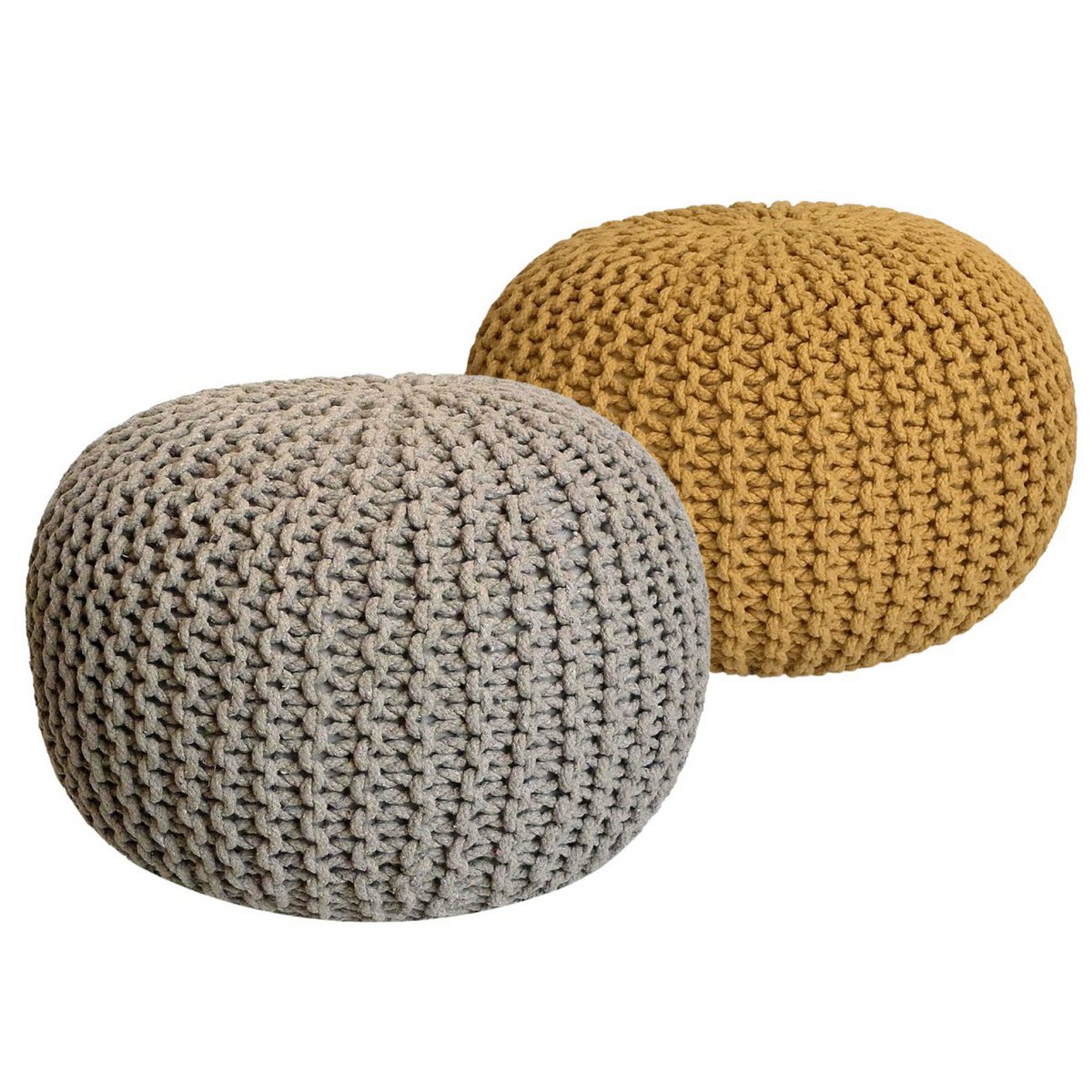 Sitzhocker Pouf SET 2 Stück Ø 55 cm H 37 cm Strickhocker Bodenkissen Grobstrick-Optik nachhaltig