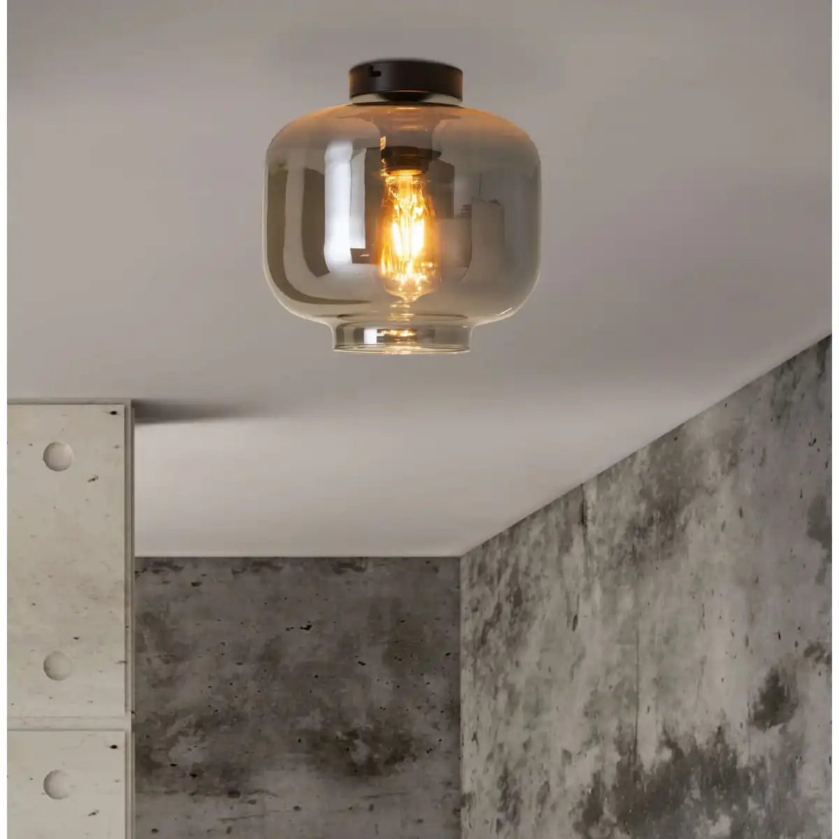 Deckenleuchte "VASO", Retro, Deckenlampe, Metall und Rauchglas in Anthrazit, E27-Fassung, für Esszimmer, Wohnzimmer, Diele oder Büro, mit einem Øvon 25 cm