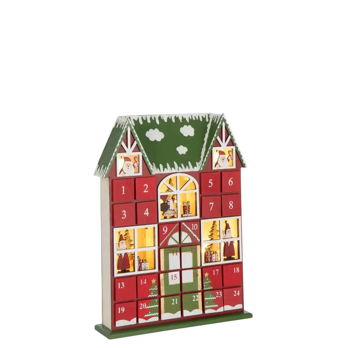 J-Line Huis Adventskalender LED Multiplex Weihnachtsrood/Dunkelgrün