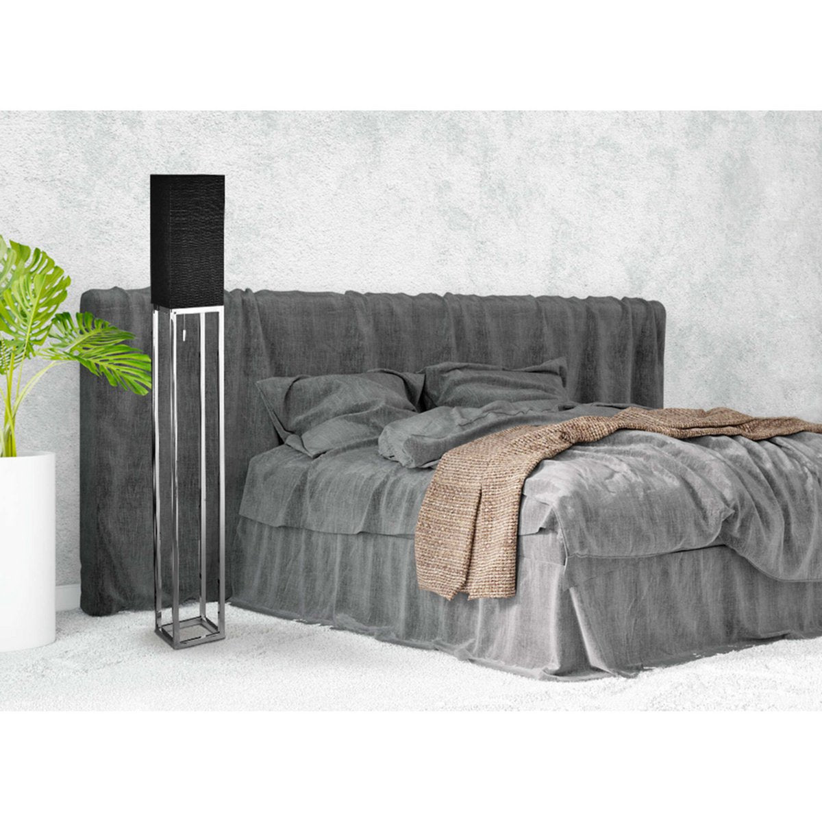 Stehleuchte "ALFA", moderne Stehlampe aus Metall und Textil in Chrom/Dunkelgrau, mit E27-Fassung, 150,5 cm hoch, schicke Lampe für Diele, Wohnzimmer und Büro