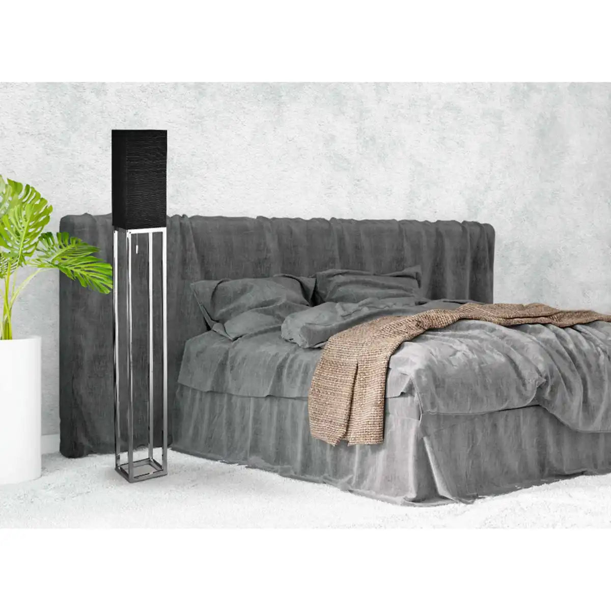 Stehleuchte "ALFA", moderne Stehlampe aus Metall und Textil in Chrom/Dunkelgrau, mit E27-Fassung, 150,5 cm hoch, schicke Lampe für Diele, Wohnzimmer und Büro