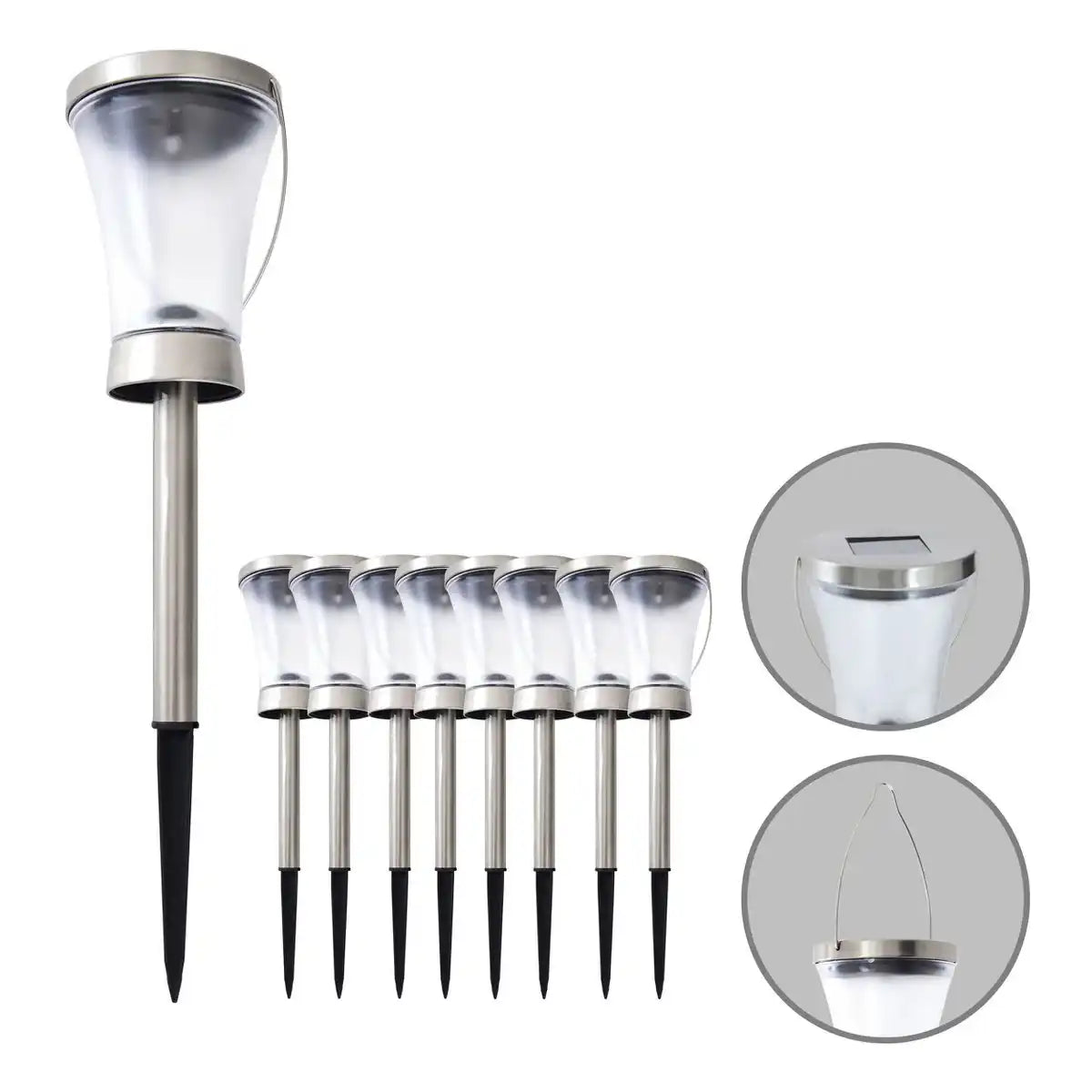 8er-Set LED Deko Solarleuchte , für Außen, aus Metall und Kunststoff in Stahl-blank, integrierte LED