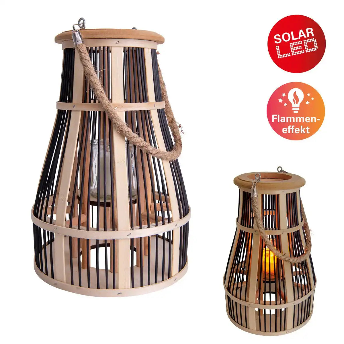 Dekoleuchte "Korbinian" inklusive Solar-LED-Kerze für Garten und Balkon, aus Rattan in natur, Solar Lampe Höhe 35 cm