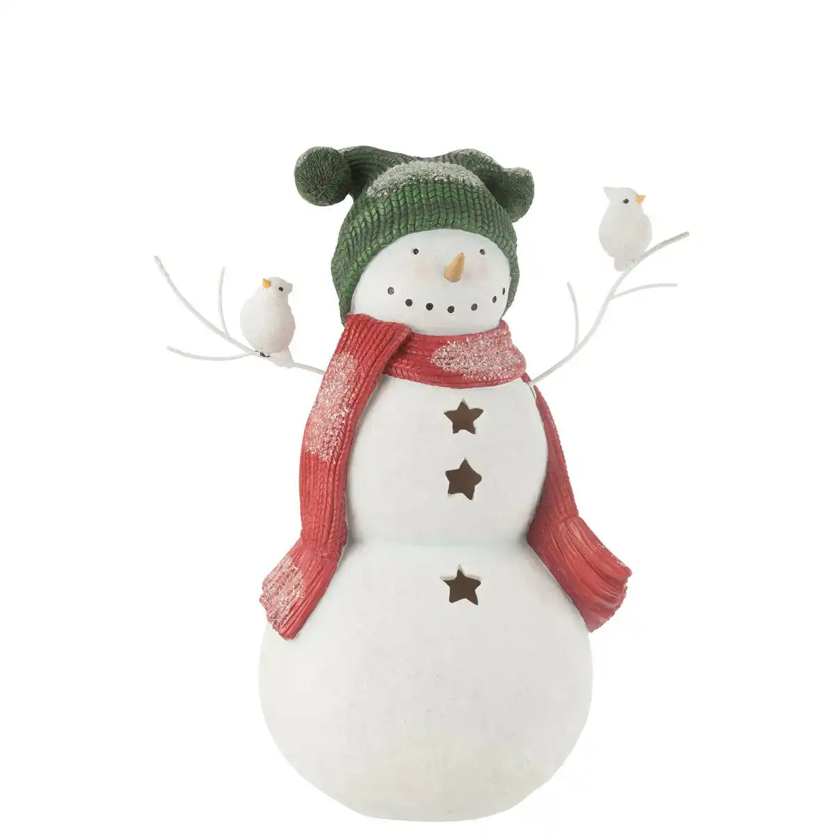 J-Line Figur Schneemann Vögel - Polyresin - rot/grün - groß