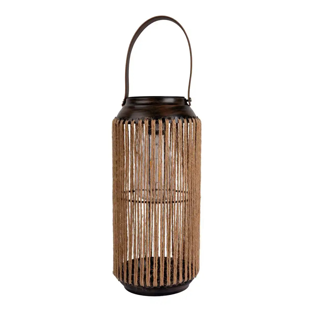 LED Solarleuchte "Korbinian" für Garten und Terrasse, Dekolampe aus Metall mit Jutebespannung in natur, LEDs fest verbaut Solarlampe für Außen 29 x 13 cm