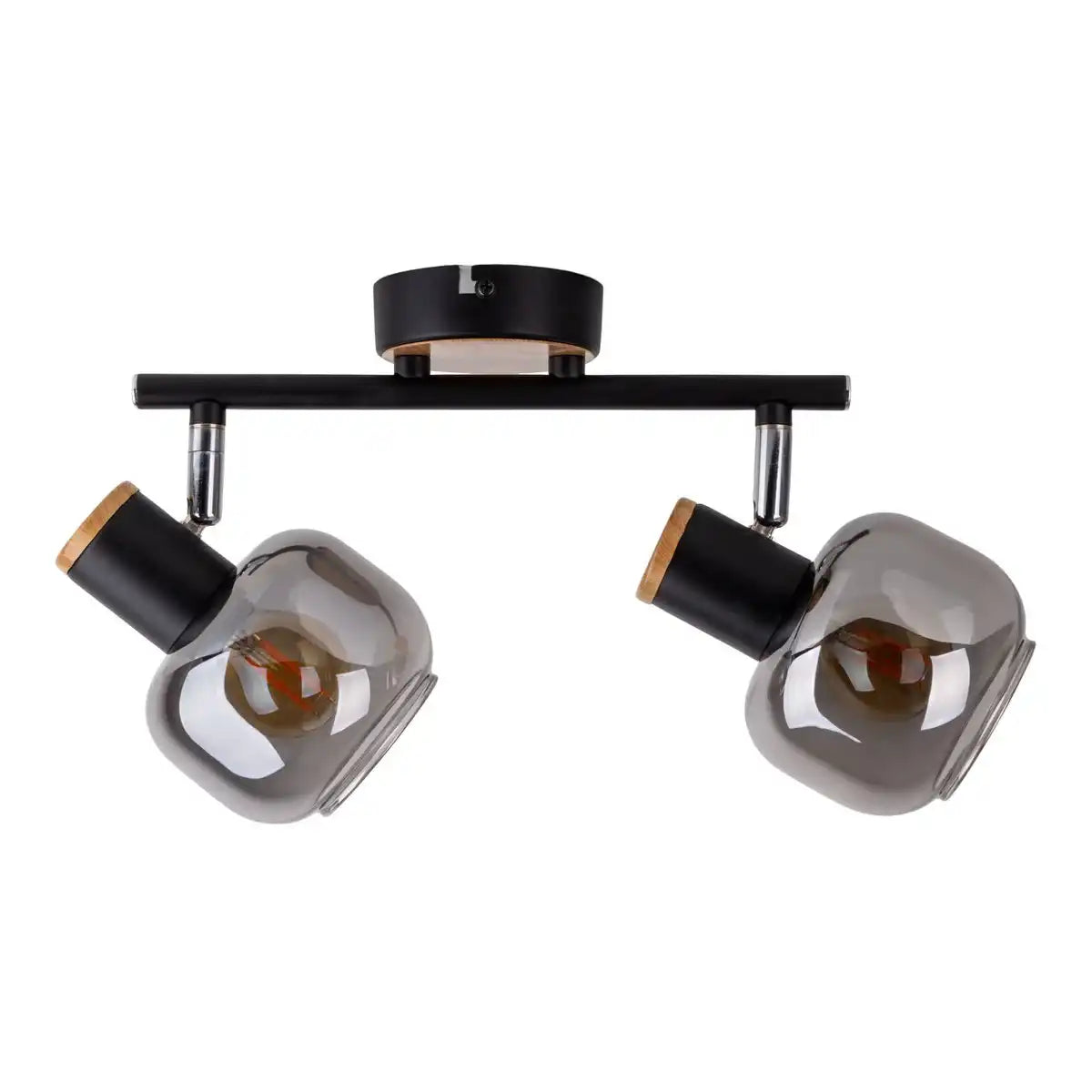 2er Spot Deckenleuchte "FUMOSO", Deckenlampe aus Metall und Rauchglas in Schwarz, und Natur, mit E14-Fassung, für Esszimmer, Wohnzimmer, Diele oder Büro, 40 x 20 cm
