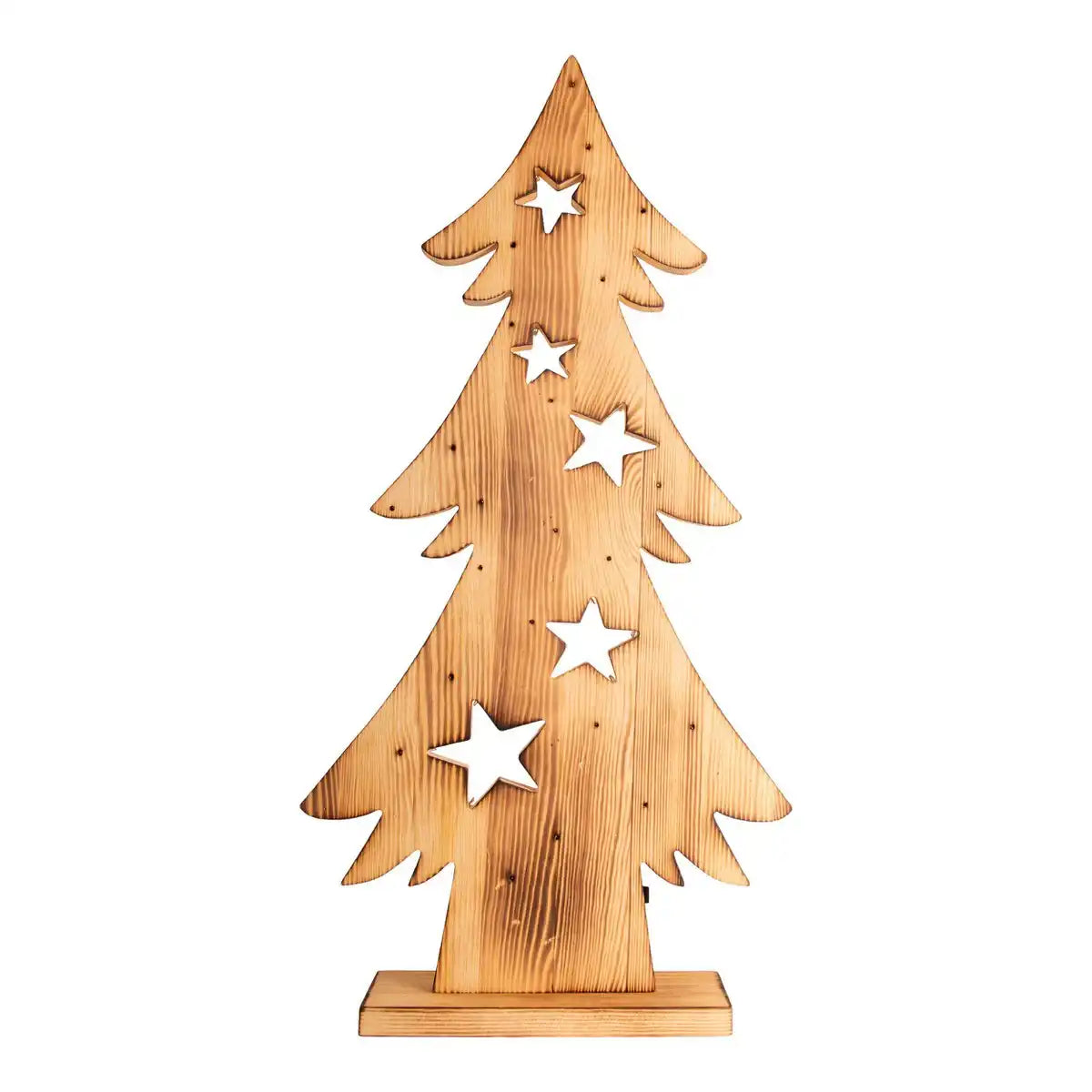LED-Holztannenbaum, aus naturbelassenem Pinienholz mit festverbauten LEDs, 70 cm hoch, Weihnachtsdekoration für Außen