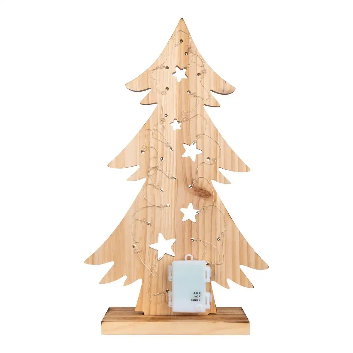 LED-Holz-Dekoleuchte "TANNENBAUM" klein, aus naturbelassenem Holz mit festverbauten LEDs, Weihnachtsdekoration für Außen