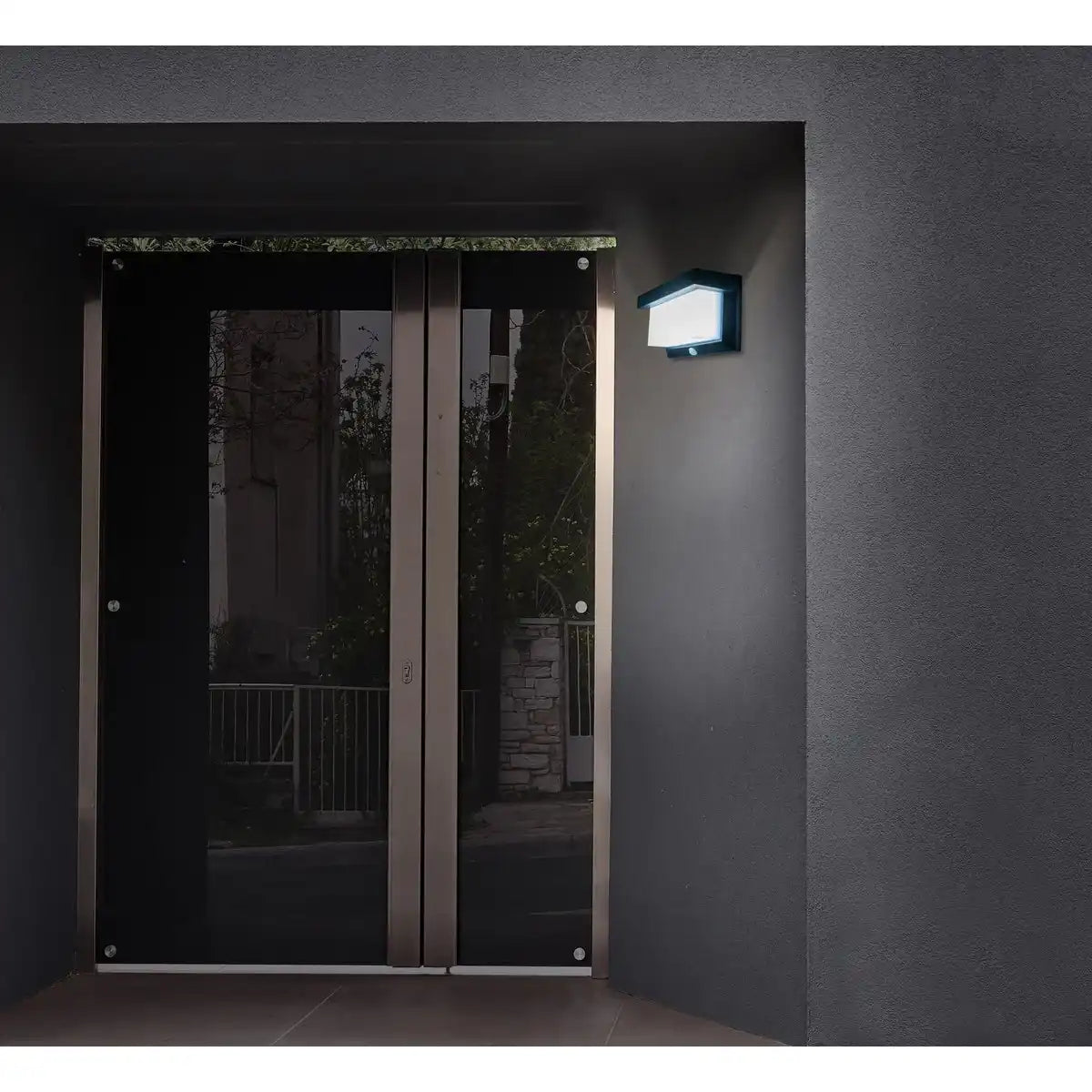 LED Solar Außenwandleuchte mit Bewegungsmelder , für Außen, Wandleuchte - Kunststoff in Schwarz, mit integrierter LED