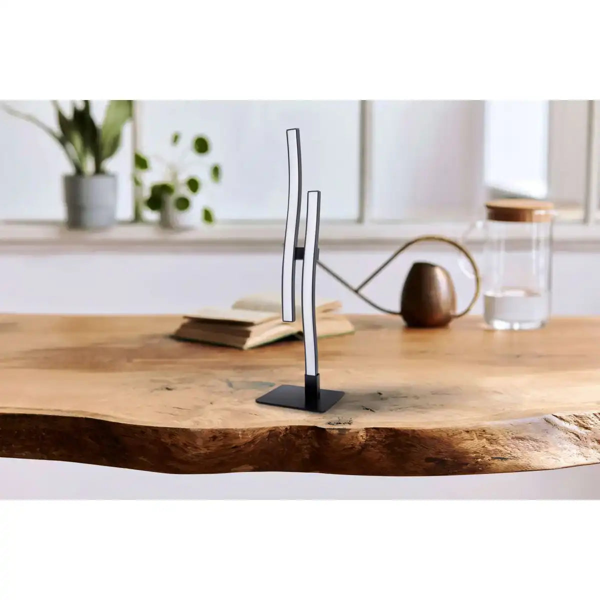 LED Tischleuchte "Onda", Tischlampe aus Metall und Kunststoff in Schwarz, mit fest verbauten LEDs, Beleuchtung für Wohnzimmer, Büro oder Nachttisch 44 cm hoch