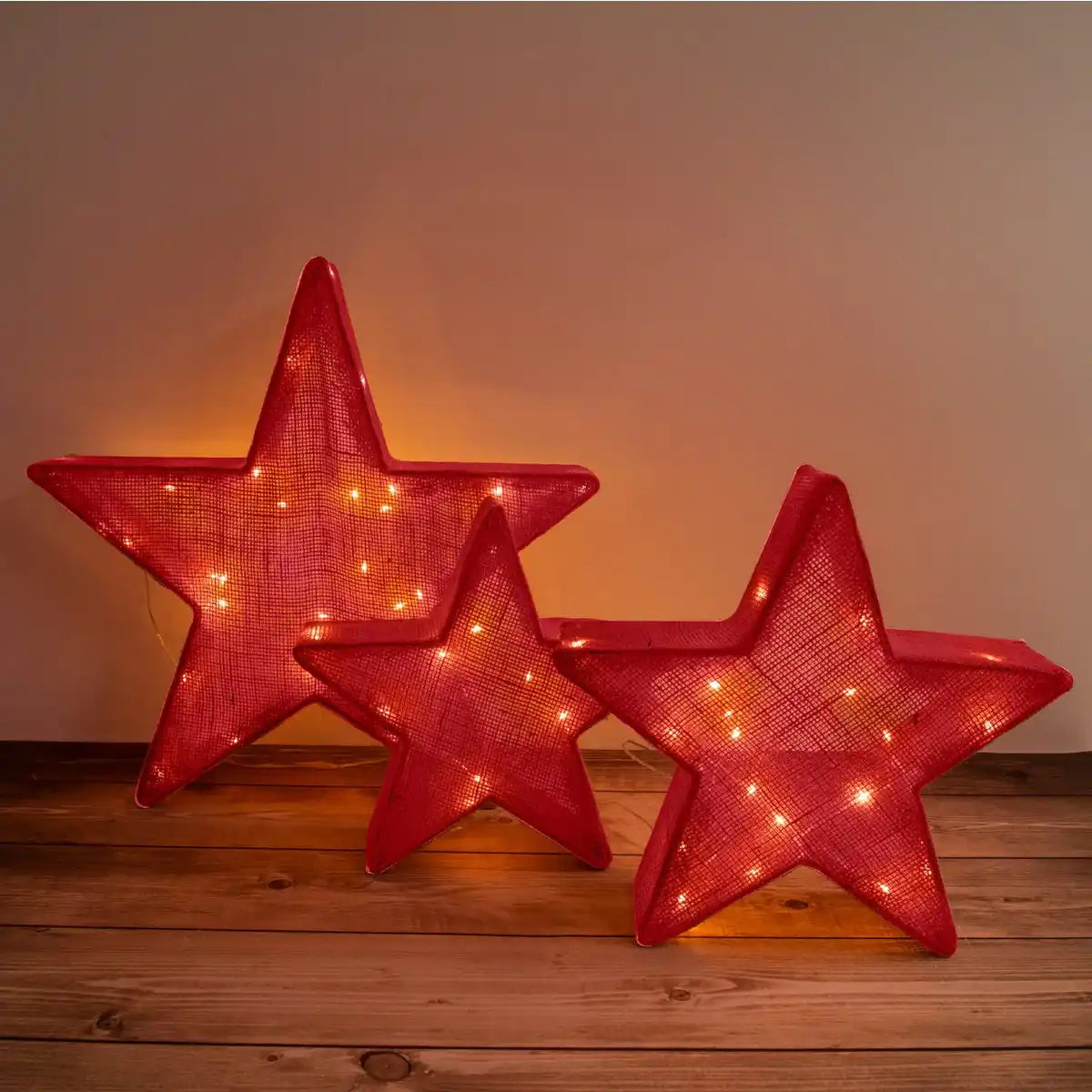 3er-Set LED-Deko-Weihnachtssterne rot