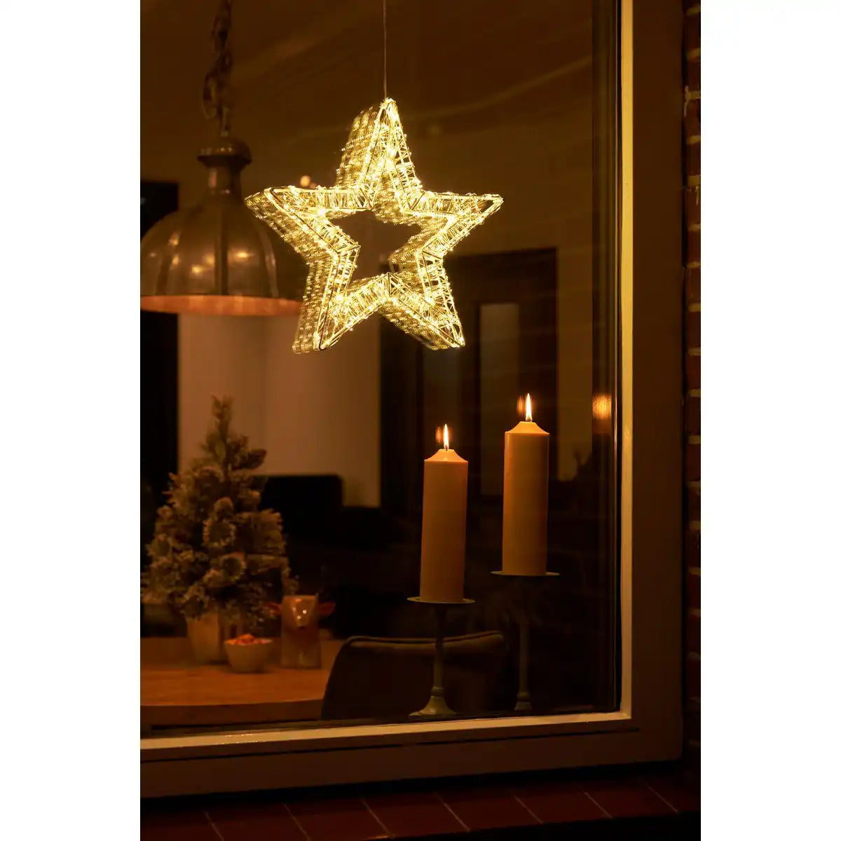 Sternaufhängung mit warmweißer LED-Beleuchtung – Ø36 cm – Metall – Weiß