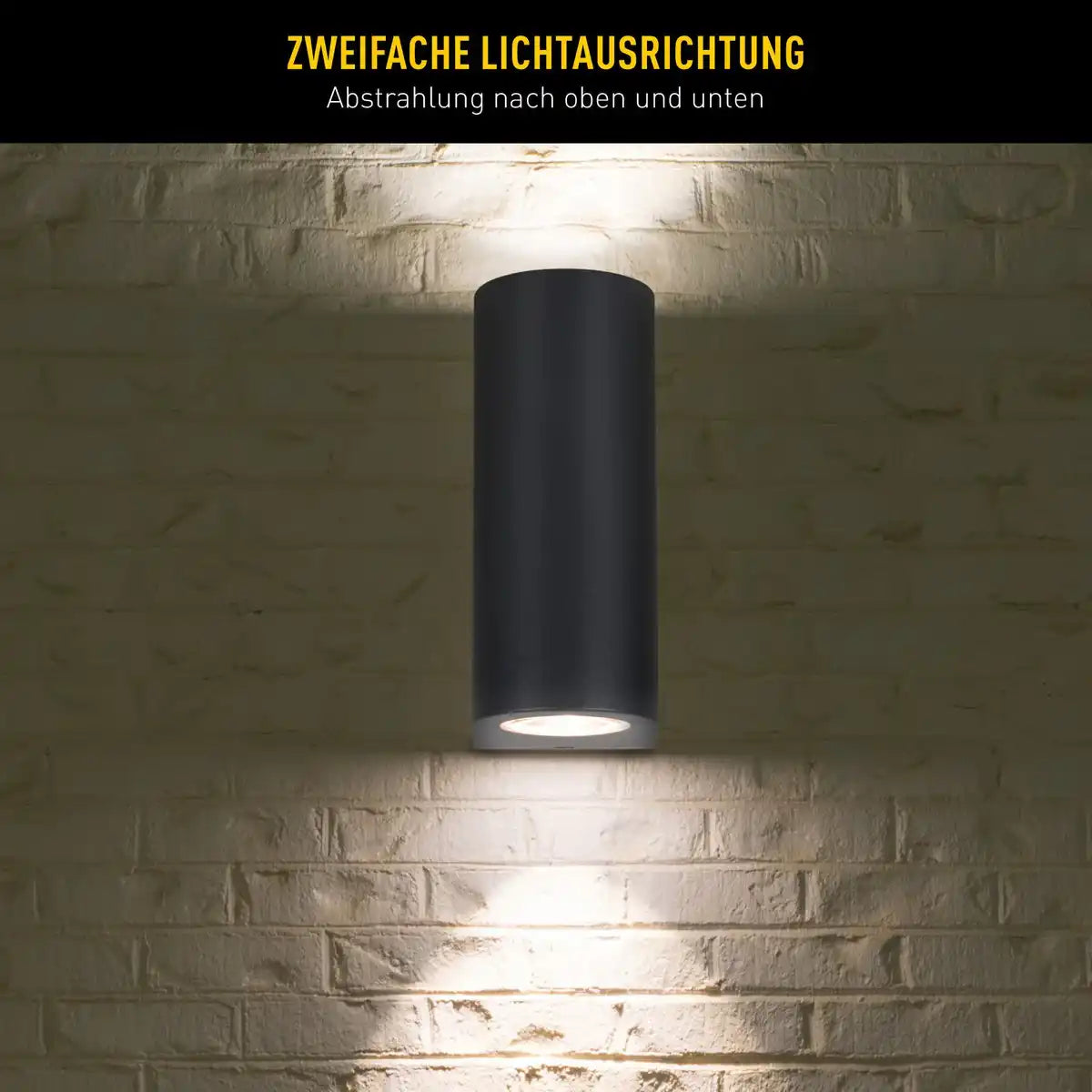 Außenwandleuchte "ALECTO" misst 6,8 x 8,8 cm und ist 15,5 cm hoch. Sie besteht aus einem hochwertigen Kunststoff mit einer leicht strukturierten Oberfläche, die wie lackiert wirkt. Zeitloses Schwarz macht die Leuchte universell einsetzbar.