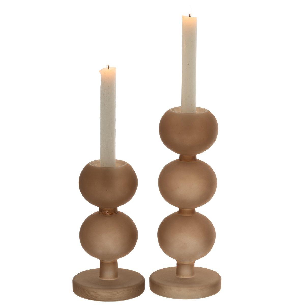 J-Line Set mit 2 Kerzenhaltern aus Malik-Glas, Taupe